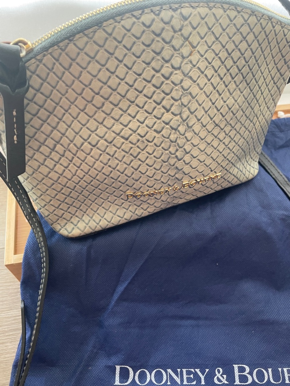 Dooney & Bourke Beige Snake-Embossed Crossbody Bag with Black Strap